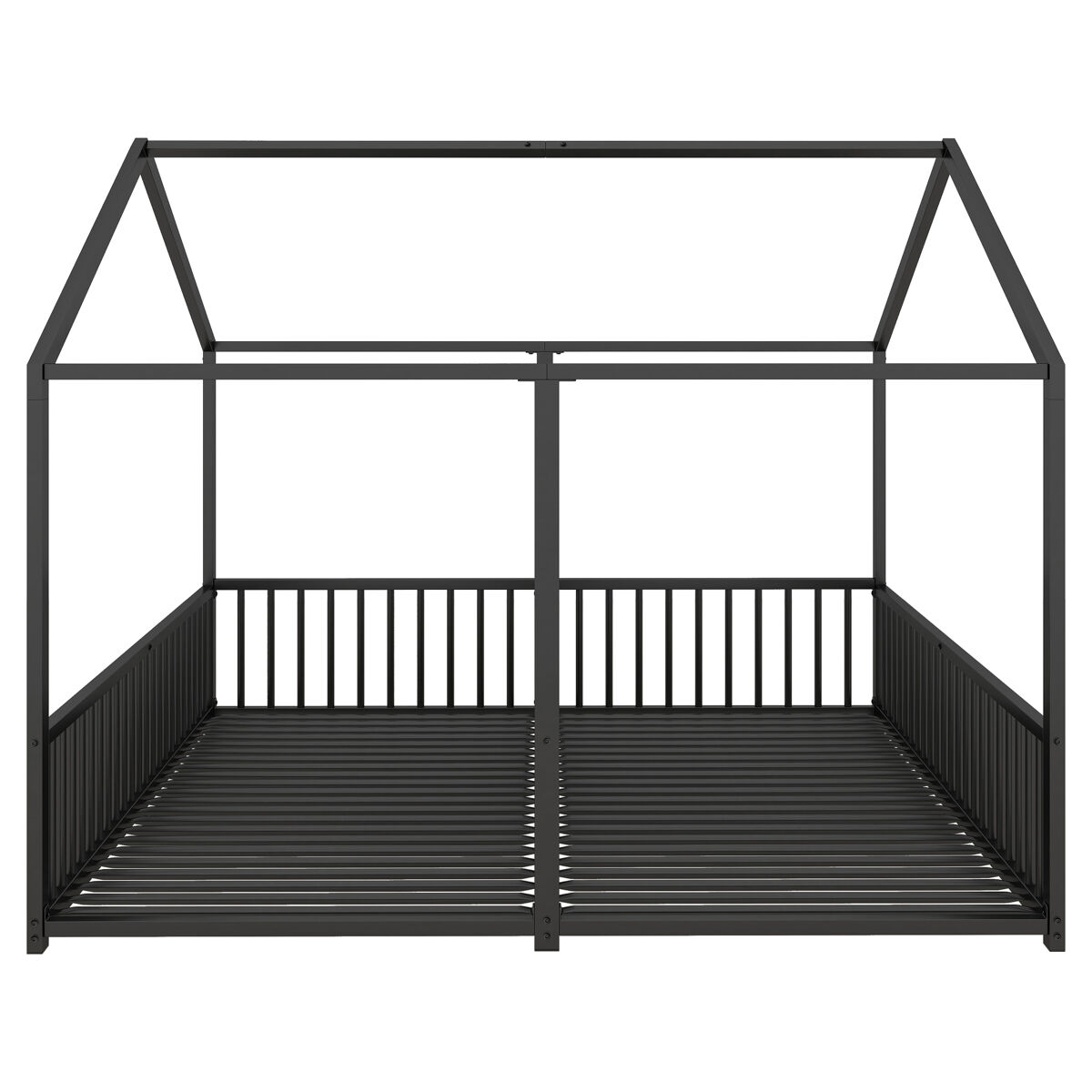 Cama-cama de ferro 2x90x200cm - com teto e estrado de ripas - noir