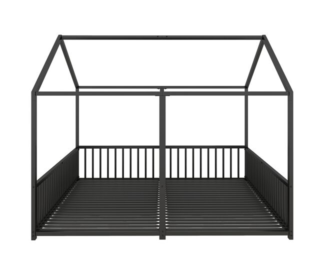 Cama-cama de ferro 2x90x200cm - com teto e estrado de ripas - noir