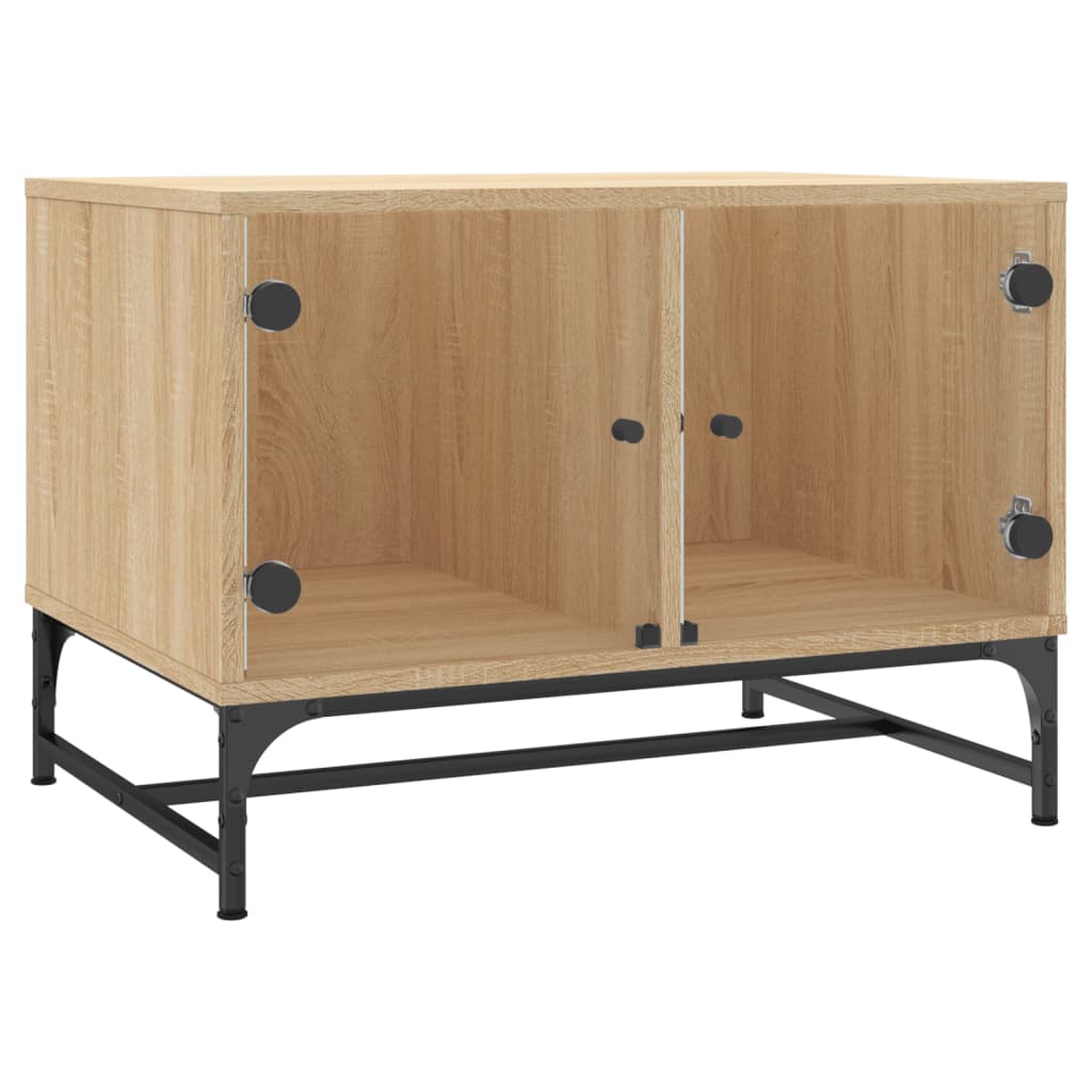 Mesa de centro, mesa baixa, c/ portas de vidro 68,5x50x50 cm carvalho sonoma