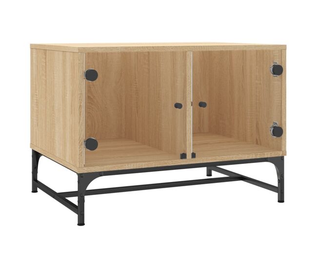 Mesa de centro, mesa baixa, c/ portas de vidro 68,5x50x50 cm carvalho sonoma