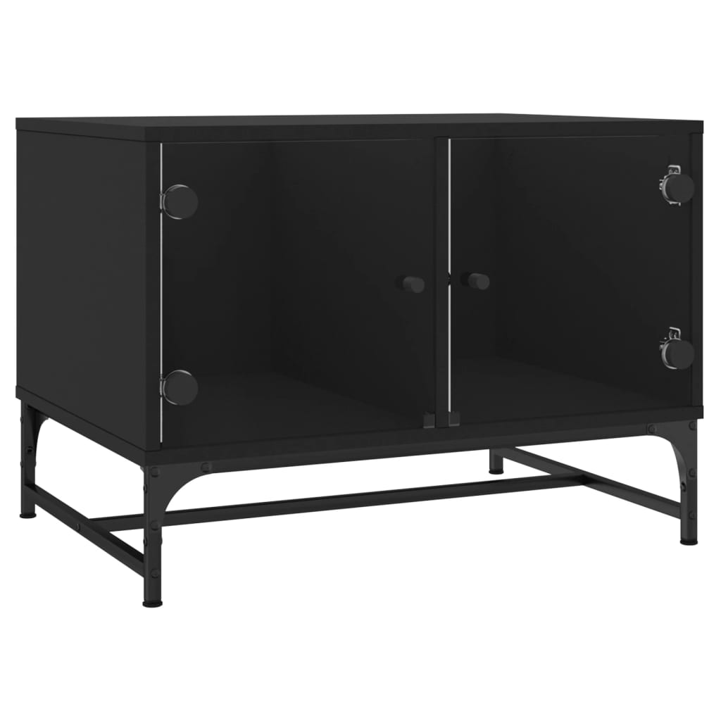 Mesa de centro, mesa baixa, c/ portas de vidro 68,5x50x50 cm preto