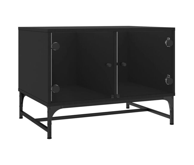 Mesa de centro, mesa baixa, c/ portas de vidro 68,5x50x50 cm preto