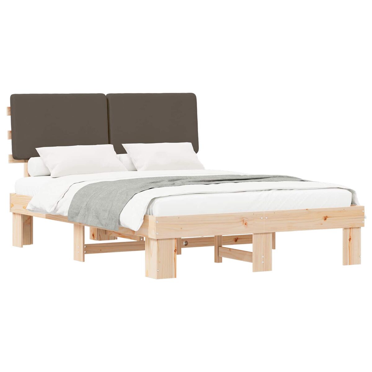 Estrutura de cama de casal moderno com cabeceira estofada cinzento-acastanhado
