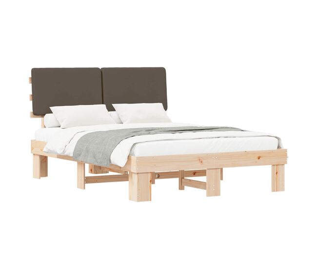 Estrutura de cama de casal moderno com cabeceira estofada cinzento-acastanhado