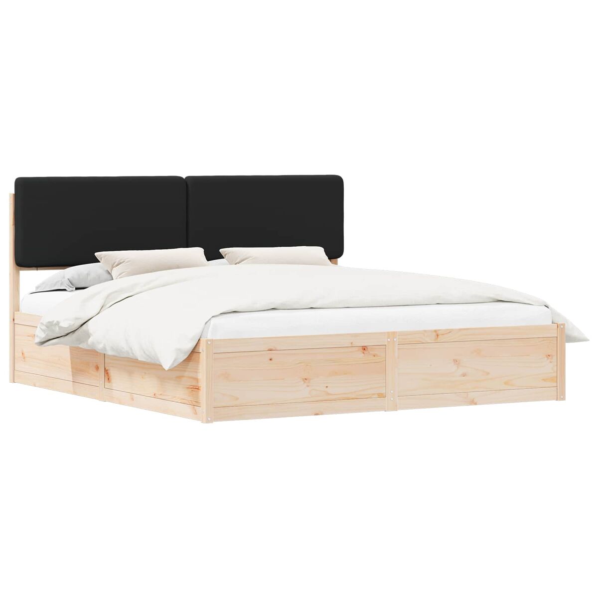 Estrutura de cama de casal moderno com cabeceira estofada preto 200 x 200 cm