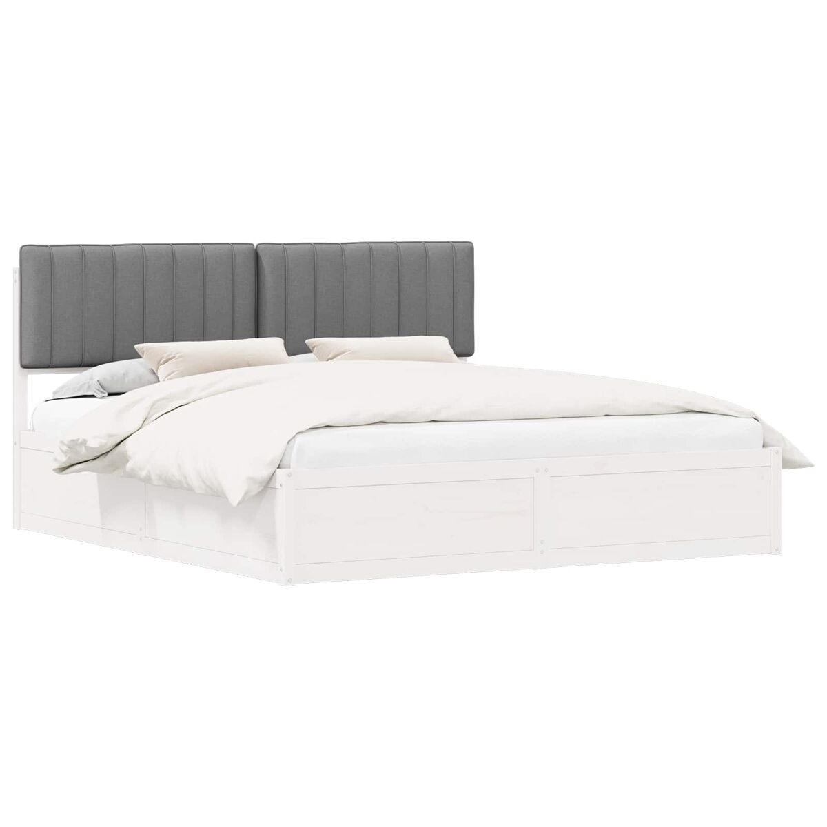 Estrutura de cama de casal moderno com cabeceira estofada cinzento-claro