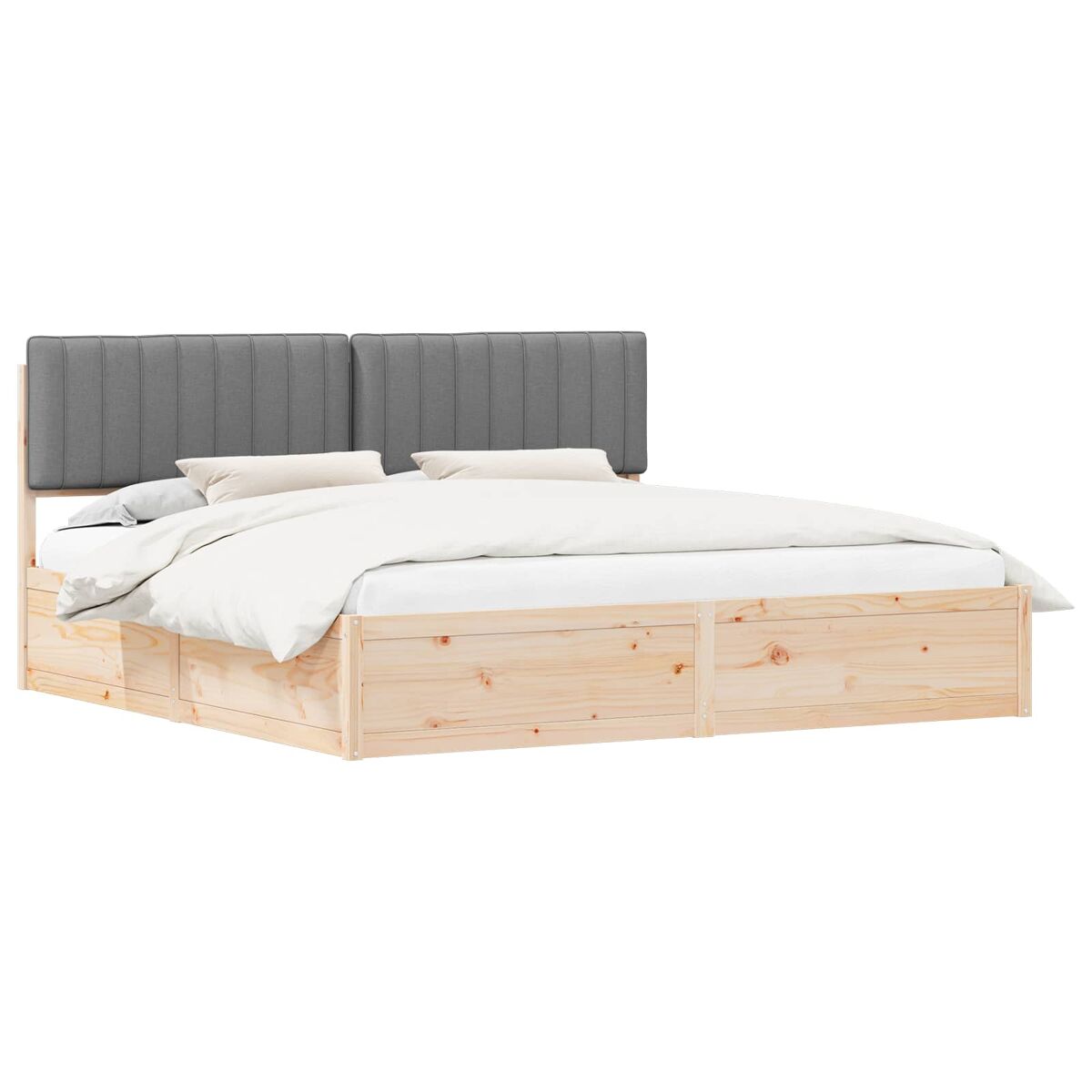 Estrutura de cama de casal moderno com cabeceira estofada cinzento-claro