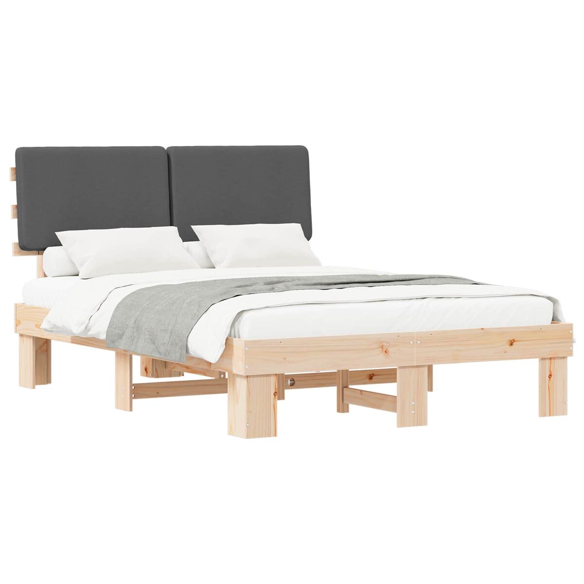 Estrutura de cama de casal moderno com cabeceira estofada cinza escuro