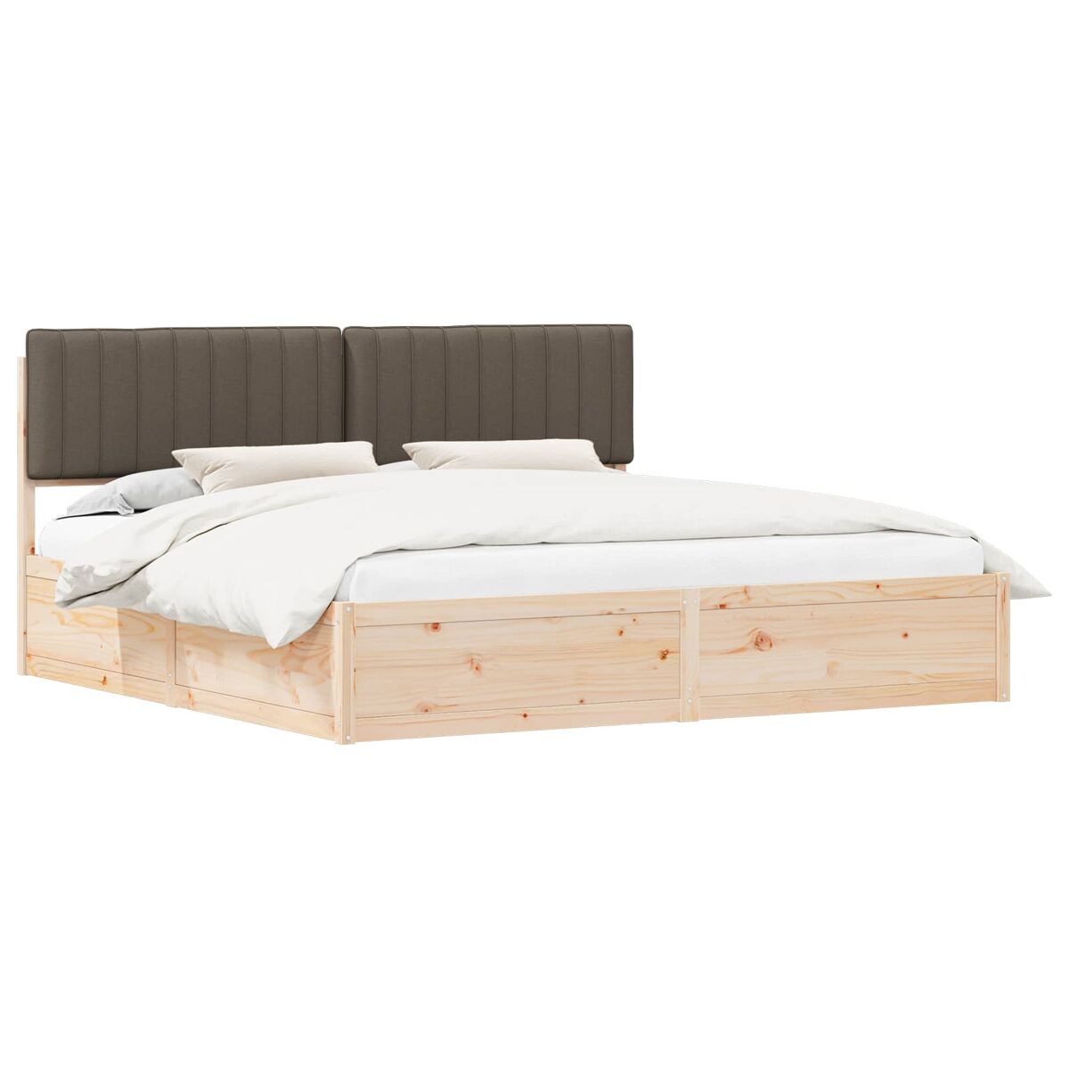 Estrutura de cama de casal moderno com cabeceira estofada cinzento-acastanhado