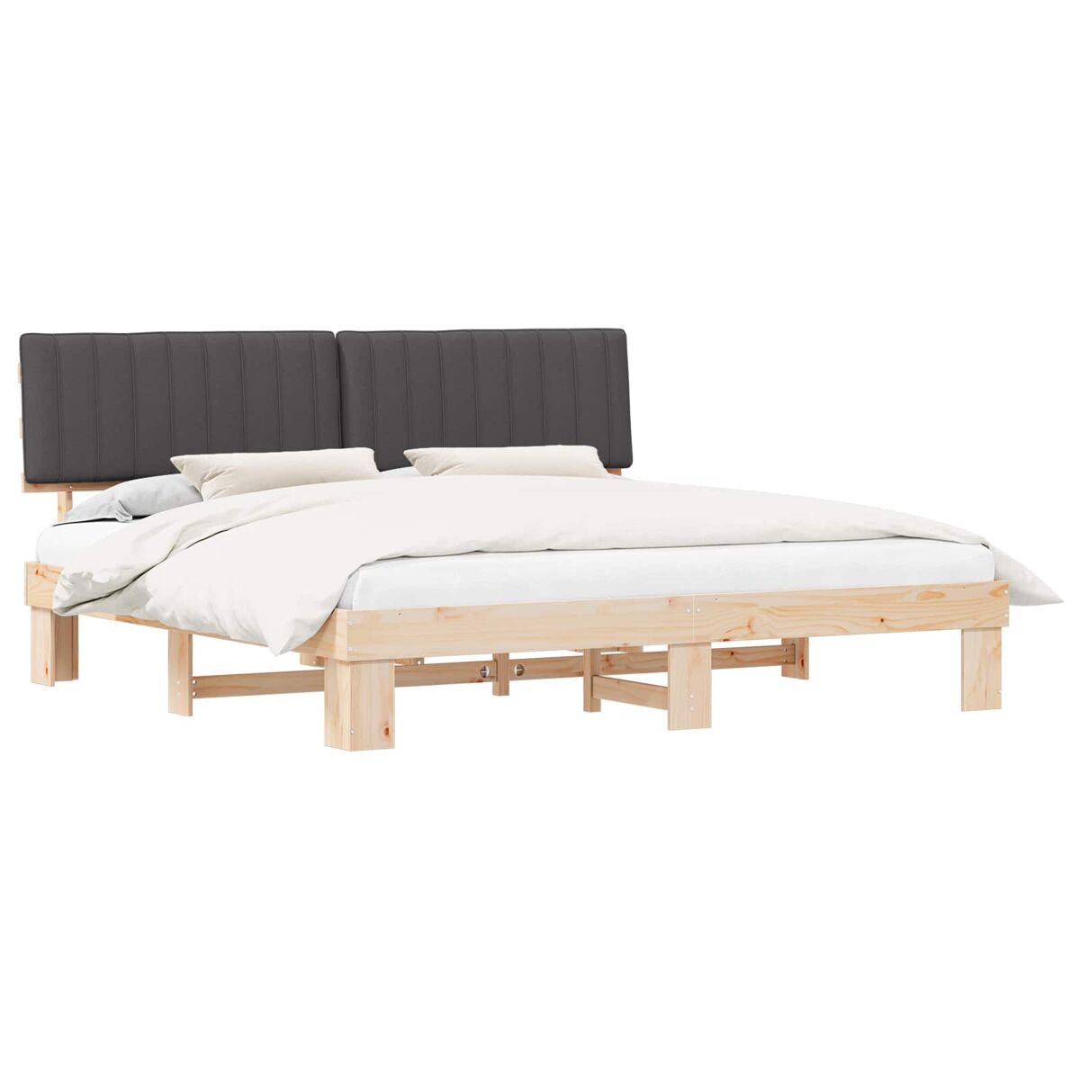Estrutura de cama de casal moderno com cabeceira estofada cinza escuro