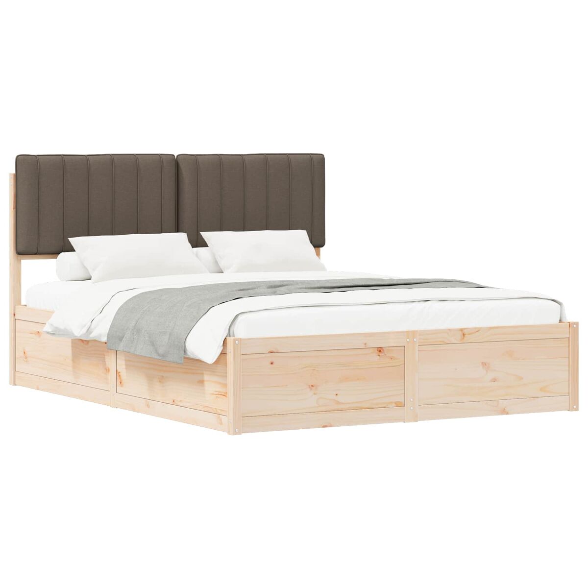 Estrutura de cama de casal moderno com cabeceira estofada cinzento-acastanhado