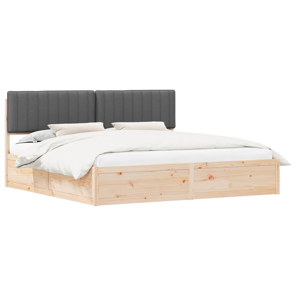 Estrutura de cama de casal moderno com cabeceira estofada cinza escuro