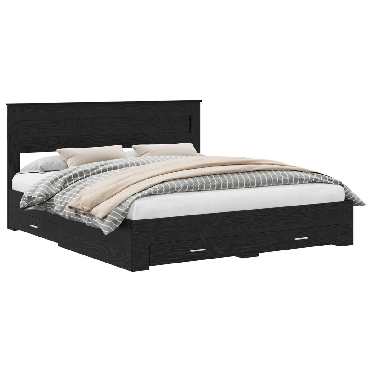 Estrutura da cama de casal moderno com cabeceira carvalho preto 180 x 200 cm