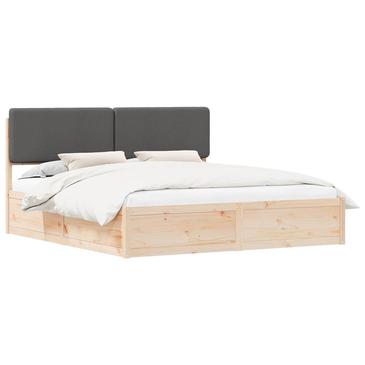 Estrutura de cama de casal moderno com cabeceira estofada cinza escuro