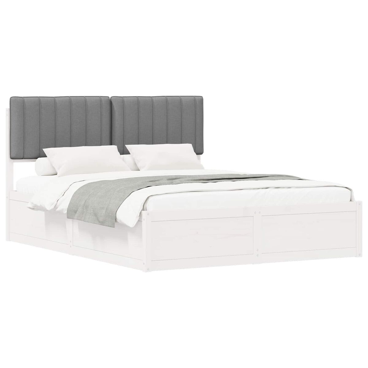 Estrutura de cama de casal moderno com cabeceira estofada cinzento-claro