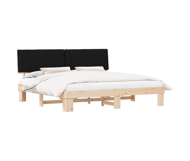 Estrutura de cama de casal moderno com cabeceira estofada preto 200 x 200 cm