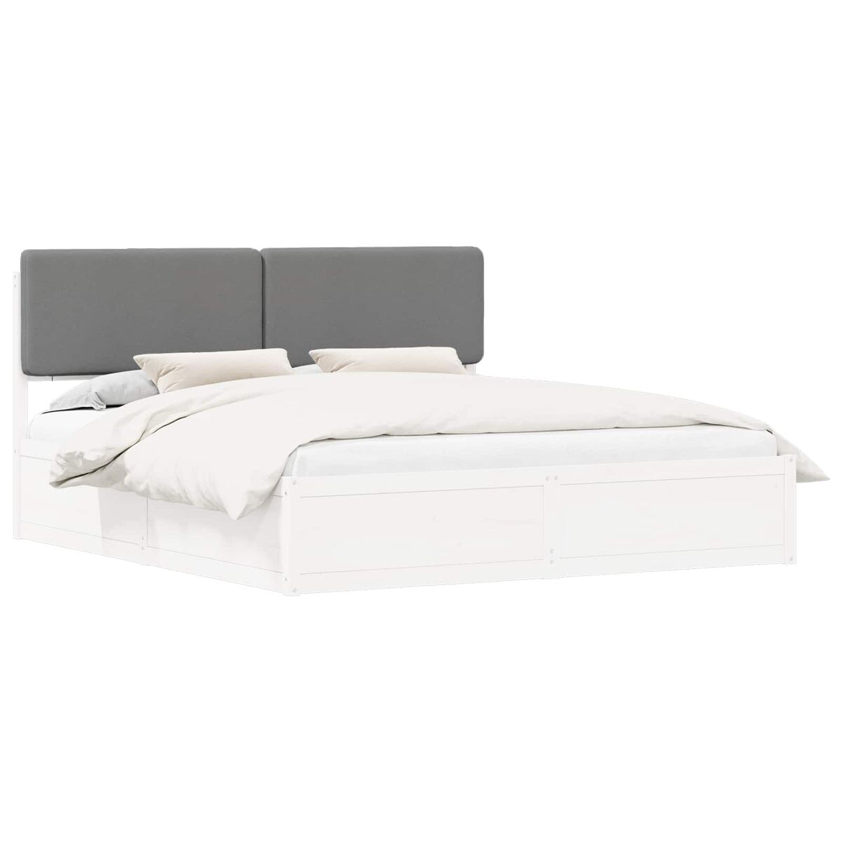 Estrutura de cama de casal moderno com cabeceira estofada cinzento-claro