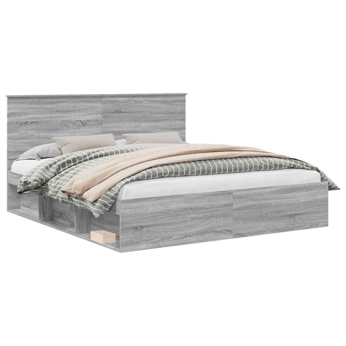 Estrutura de cama de casal king size com cabeceira - cinza sonoma 200 x 200 cm