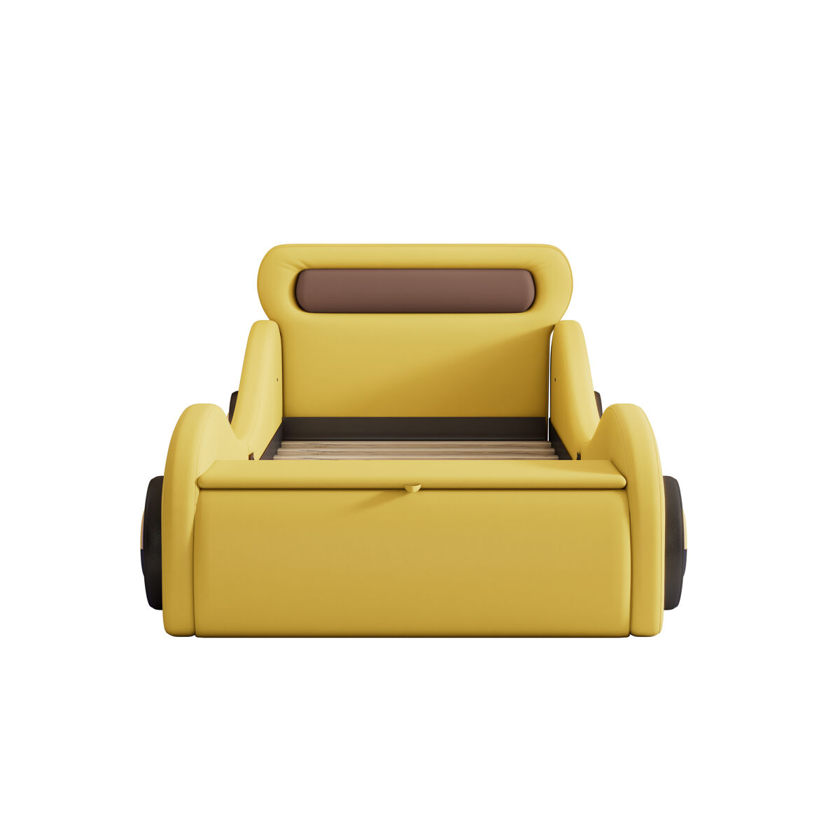 Cama de enfant 90x200cm - cama almofadada em forma de carro com rodas iluminadas - jaune