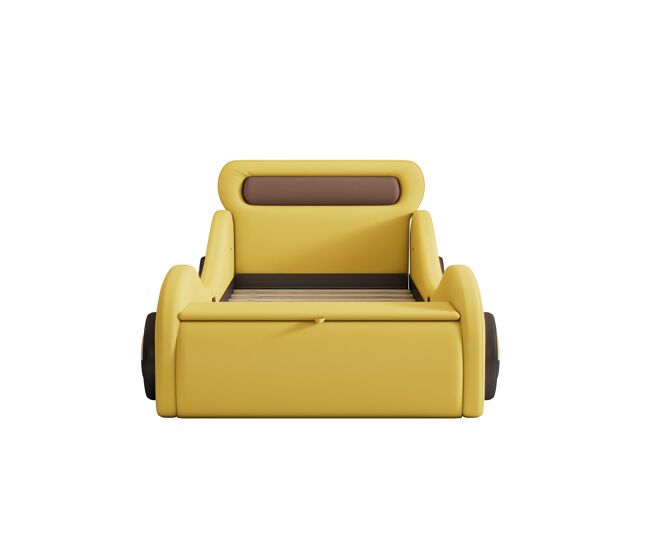 Cama de enfant 90x200cm - cama almofadada em forma de carro com rodas iluminadas - jaune