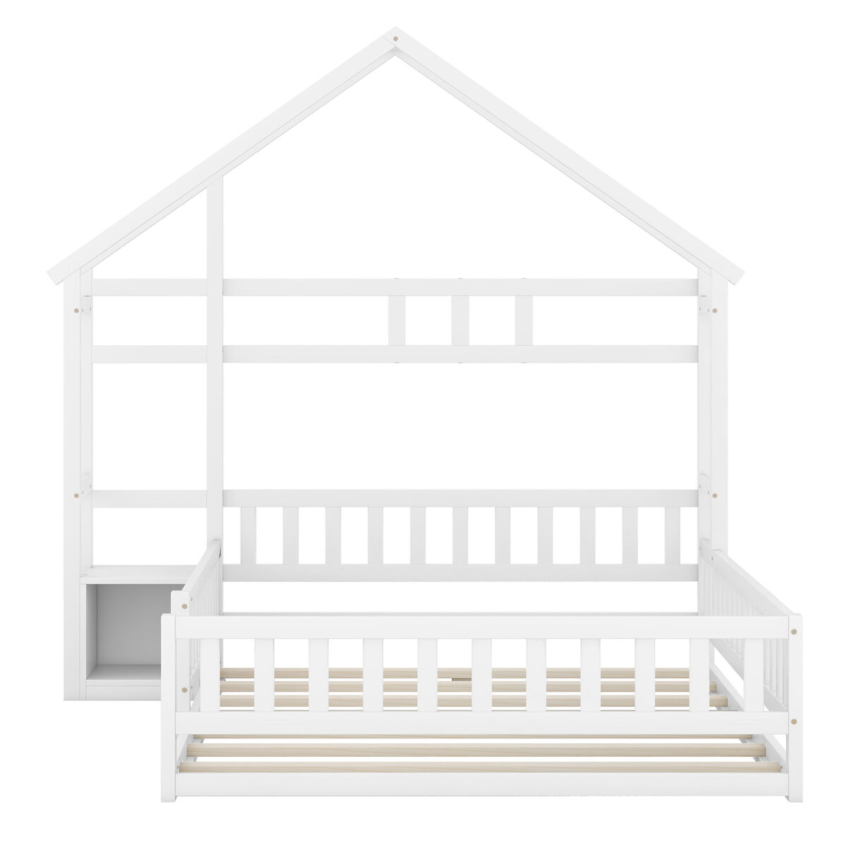 Cama de cabina para crianças 140x200 cm com mesa de cabeceira e grades de proteção - estrado - branco