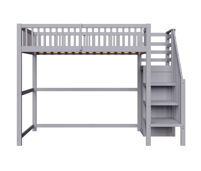 Cama mezzanine em madeira 90x200cm - com roupeiro - cinzento