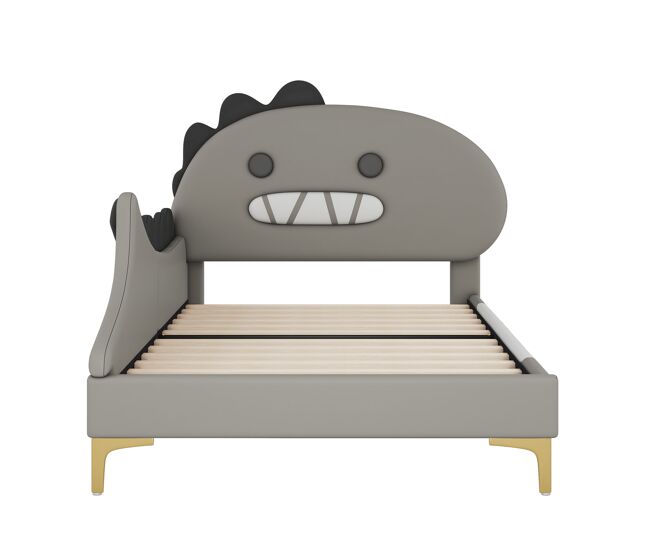 Cama de criança 90x200 cm - em forma de dinossauro - em pele sintética - cinzento