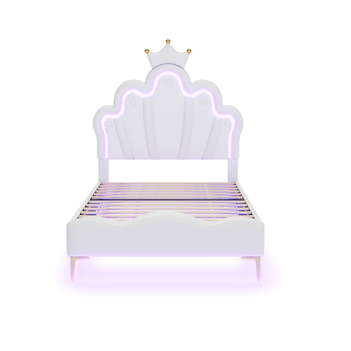 Cama de criança 90x200cm com led - cama de princesa com almofada de pele sintética - branco