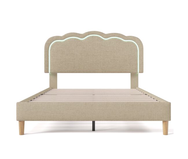 Cama estofada em linho 140x200 - com led e estrado - bege