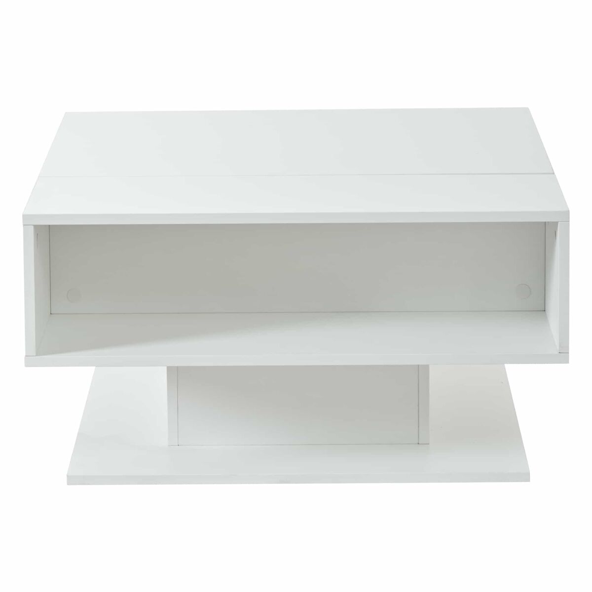 Mesa de centro 80 x 75 x 40 cm - elevável hidraulicamente, acabamento de alto brilho, com espaço de arrumação e design geométrico - blanche