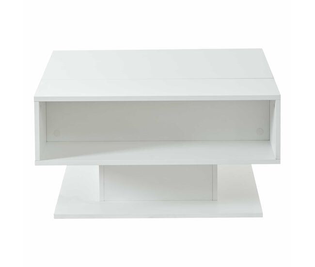 Mesa de centro 80 x 75 x 40 cm - elevável hidraulicamente, acabamento de alto brilho, com espaço de arrumação e design geométrico - blanche