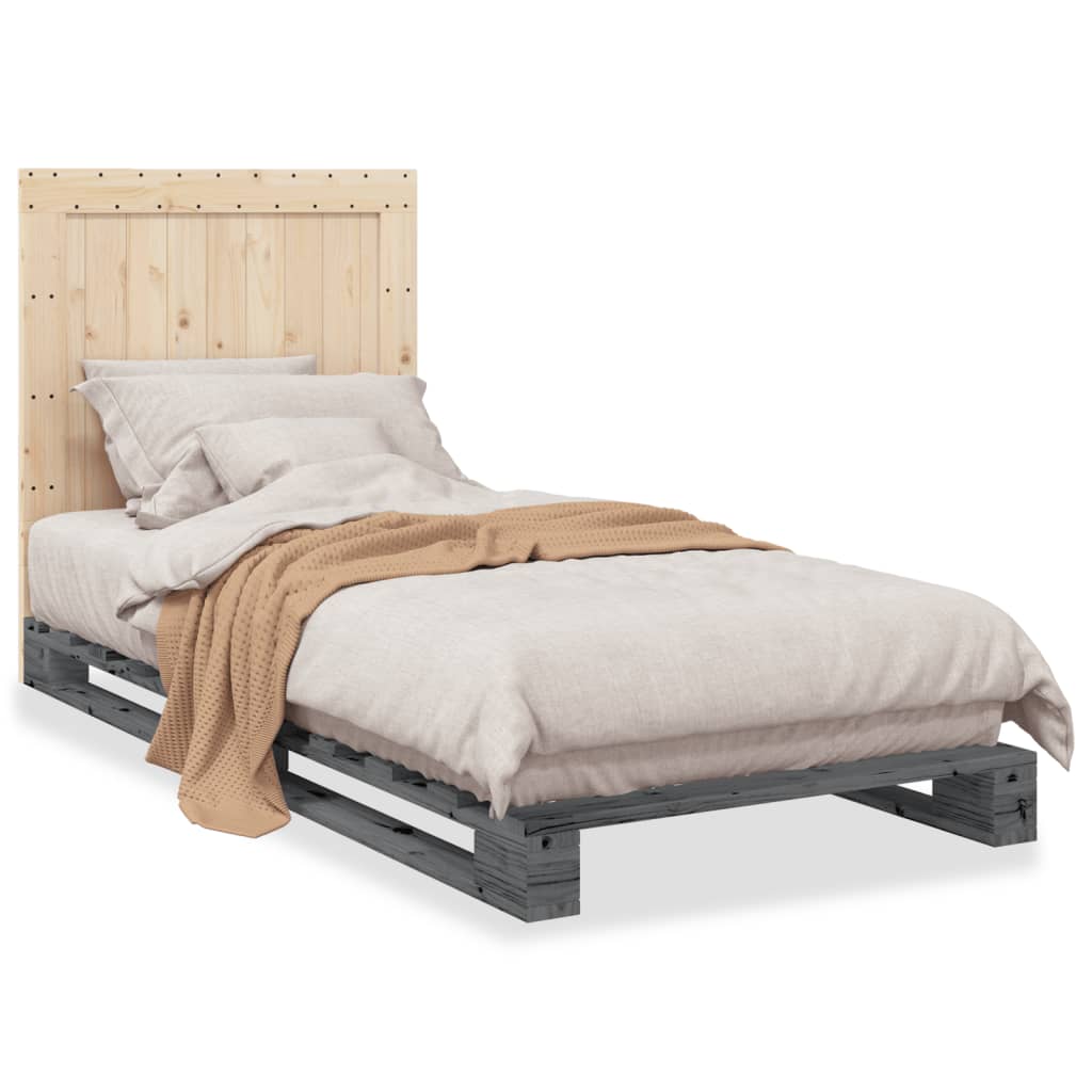 Estrutura de cama de solteiro para adultos com cabeceira 90x200 cm pinho maciço cinzento