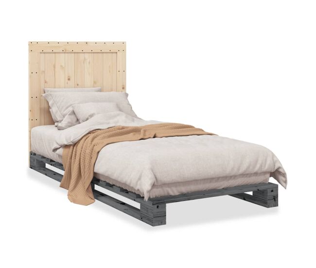 Estrutura de cama de solteiro para adultos com cabeceira 90x200 cm pinho maciço cinzento
