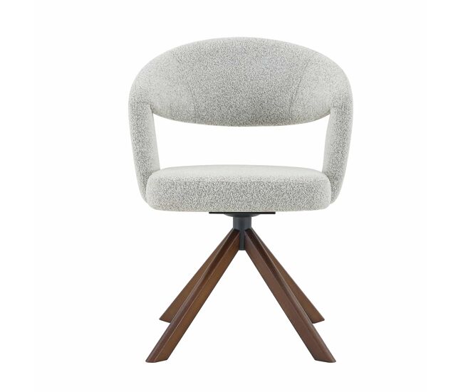 Conjunto de 2 cadeiras retro de luxo - estrutura em tecido cinzento claro com pés em madeira maciça na cor nogueira, rotação silenciosa de 360° e