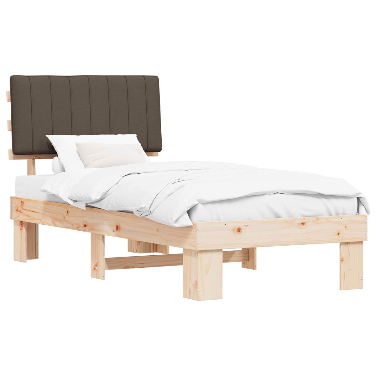 Estrutura de cama de solteiro design com cabeceira estofada cinzento-acastanhado