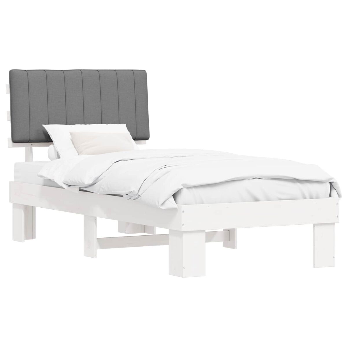 Estrutura de cama de solteiro simple com cabeceira estofada cinzento-claro