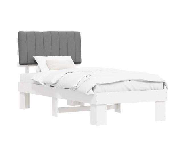Estrutura de cama de solteiro simple com cabeceira estofada cinzento-claro