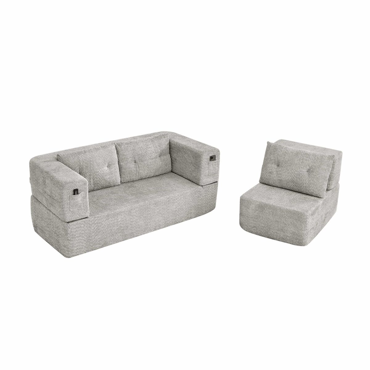 Sofá modular nube de 3 lugares - sofá-cama sem montagem, dobrável, conversível, com bolsos laterais para telemóvel e comando, sofá de chão - cinzento claro