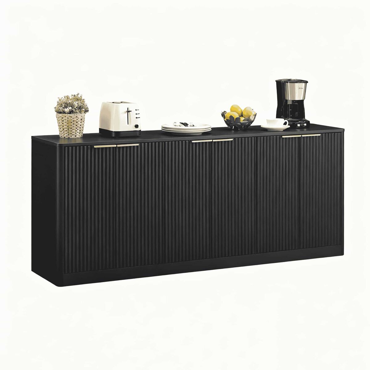 Aparador de 170 cm - design ondulado moderno, 6 portas, arrumação multifuncional - preto