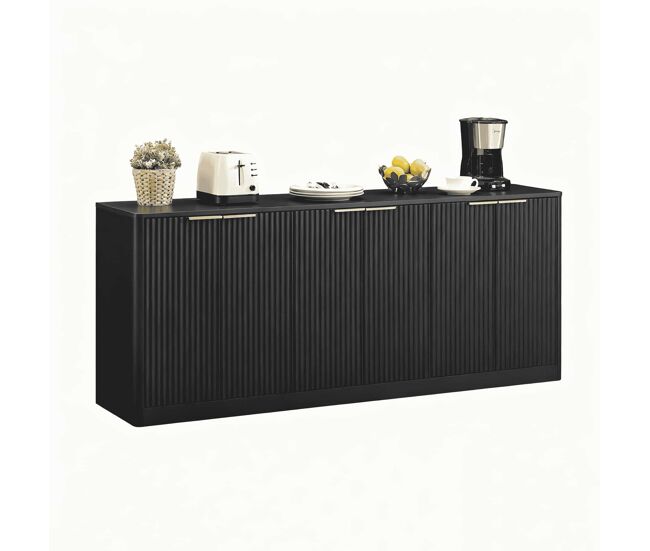 Aparador de 170 cm - design ondulado moderno, 6 portas, arrumação multifuncional - preto