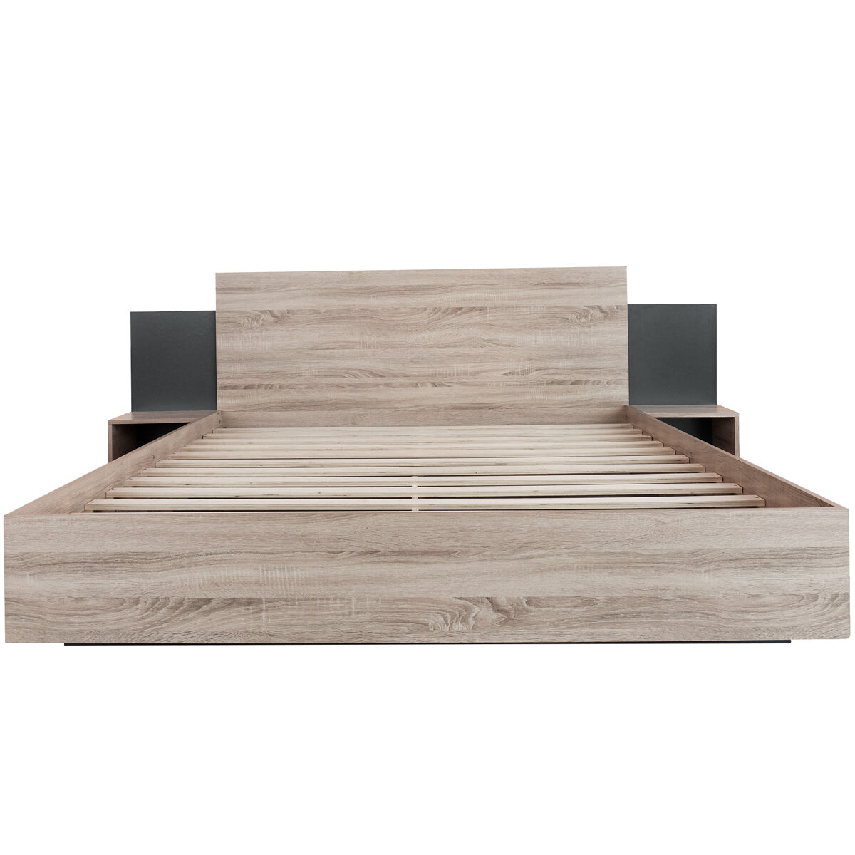 Cama de casal 160x200 cm - com 2 mesas de cabeceira, estrutura em madeira, cor carvalho sonoma/cinza escuro