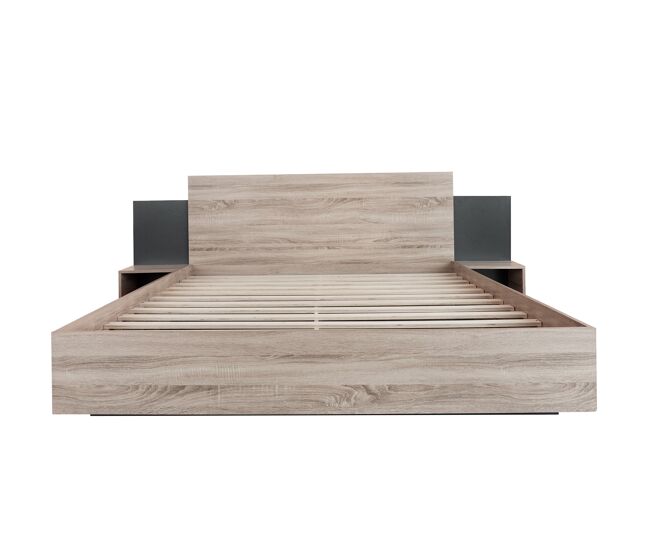 Cama de casal 160x200 cm - com 2 mesas de cabeceira, estrutura em madeira, cor carvalho sonoma/cinza escuro