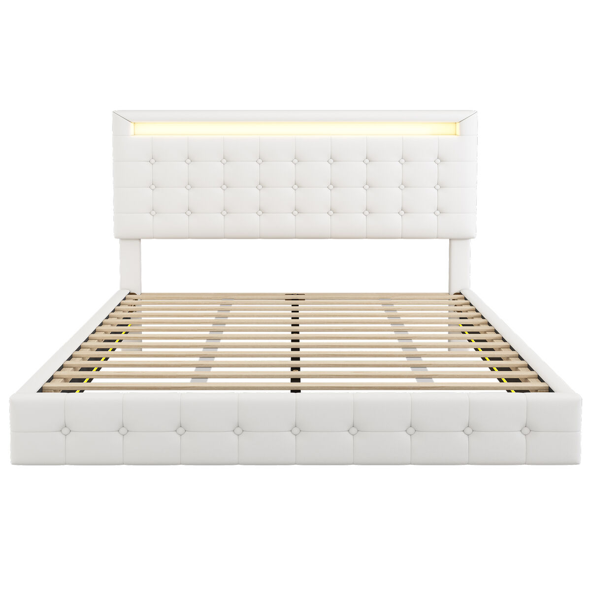 Cama para adultos 140x200cm - com led e controlo remoto - em imitação de pele - branco