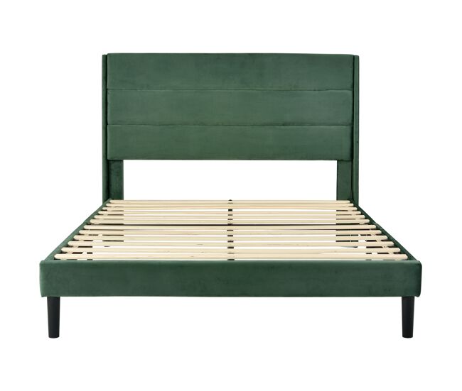 Cama estofada 140x200 cm - com estrado e cabeceira, cama de casal acolchoada, veludo verde escuro