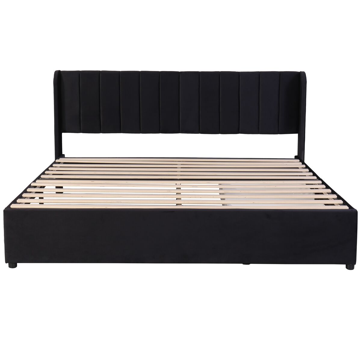 Cama estofada 180x200 cm - com estrado, encosto e 2 gavetas - preto