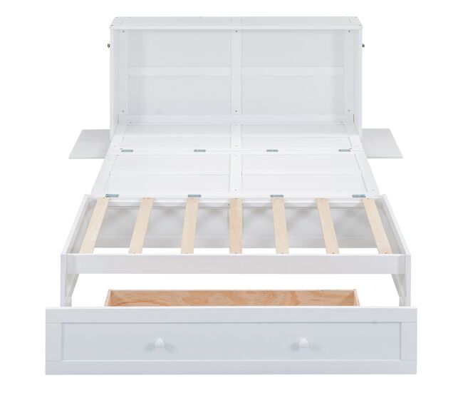 Cama schrankbett 140x200 cm - com gavetas na extremidade da cama e prateleira lateral - branco