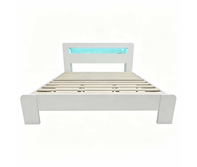 Cama de plataforma 180x200 - arrumação na cabeceira, led, tomadas integradas - branco
