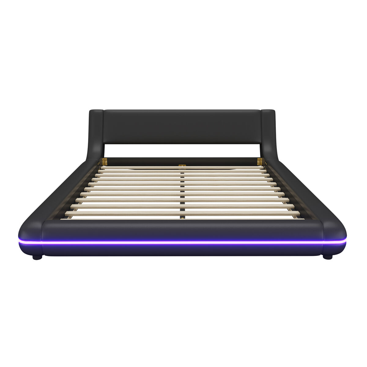 Cama plana 140x200 cm - cama baixa, pu, luz ambiente led, preto