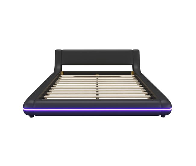 Cama plana 140x200 cm - cama baixa, pu, luz ambiente led, preto