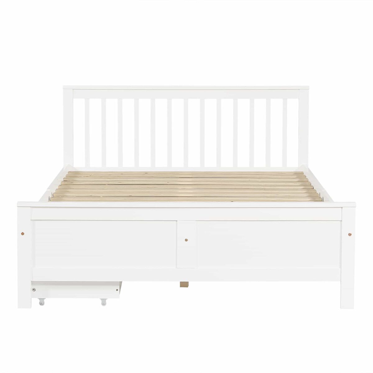 Cama de casal em madeira 140x200cm - com gavetas de arrumação, estrutura em pinho - blanc